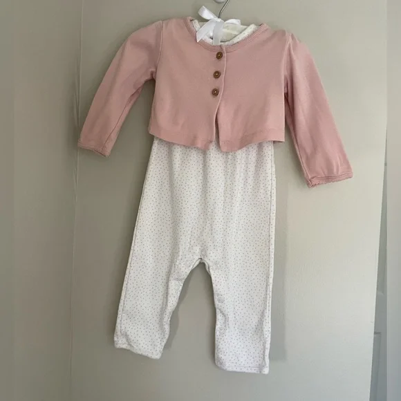 Carter’s Infant Heart 2pc Jumper Set, size 9m, in pink and white - Picture 2 of 8